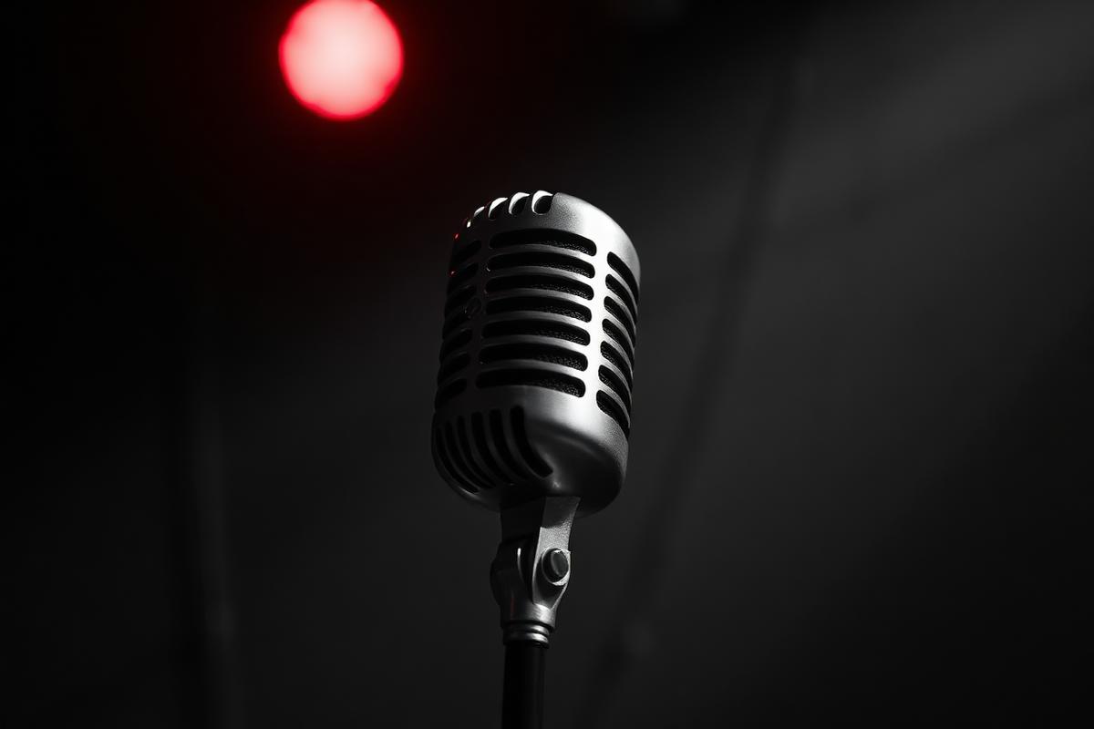 Vintage microphone under red spotlight